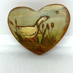 1920s Handpainted/Handcarved Signed Heart Shaped Wood Wall Hanging.